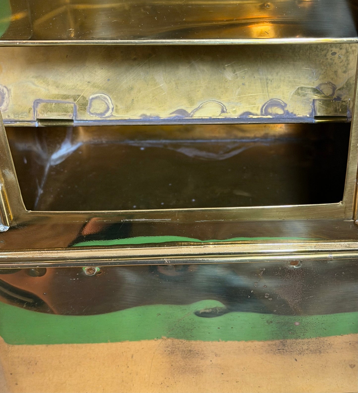 Vintage 28" Tall Portable Brass, Glass Food Warmer Cabinet w/Doors, Cups, Tray