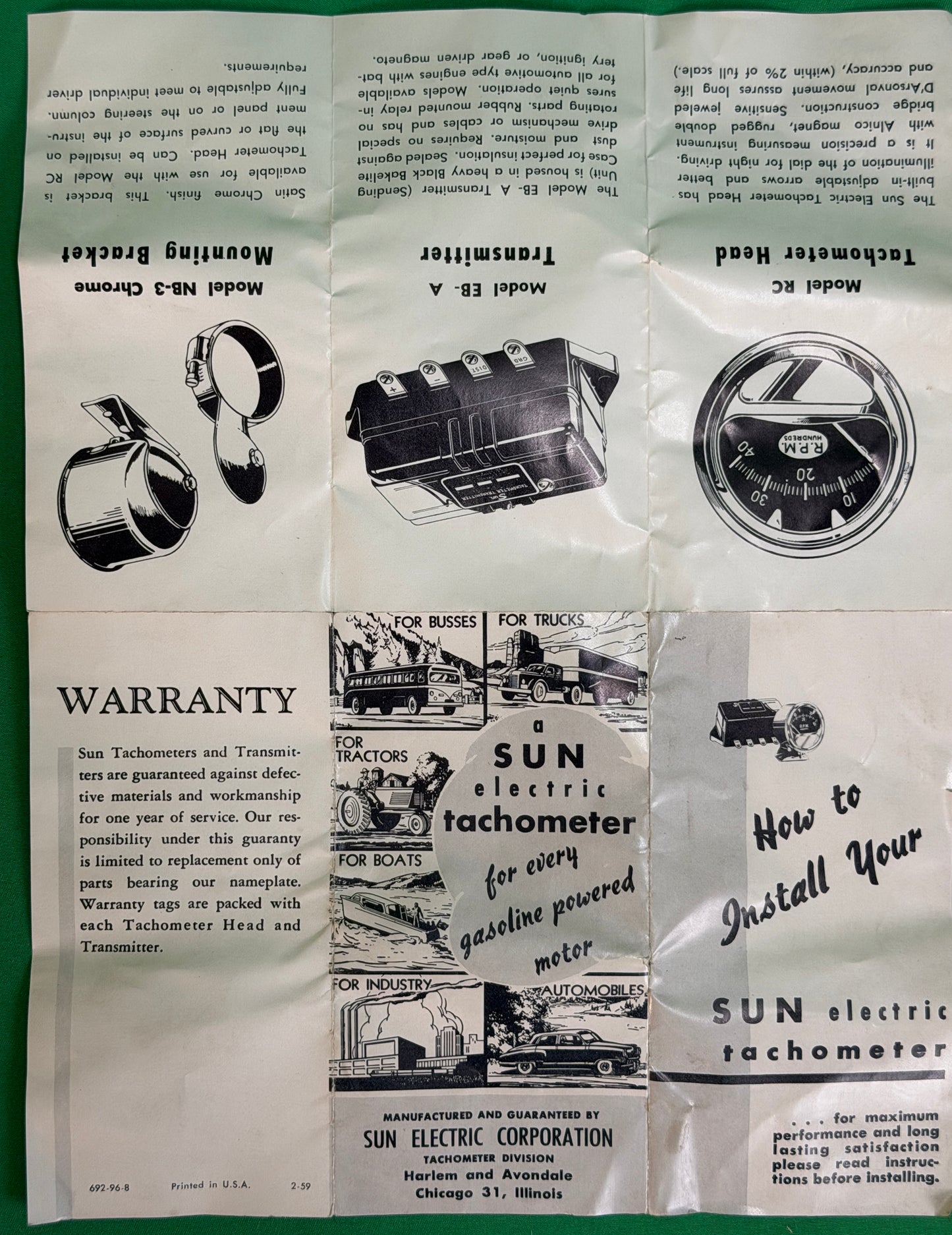 GM / Sun Electric RB (50) Tachometer Head Instructions