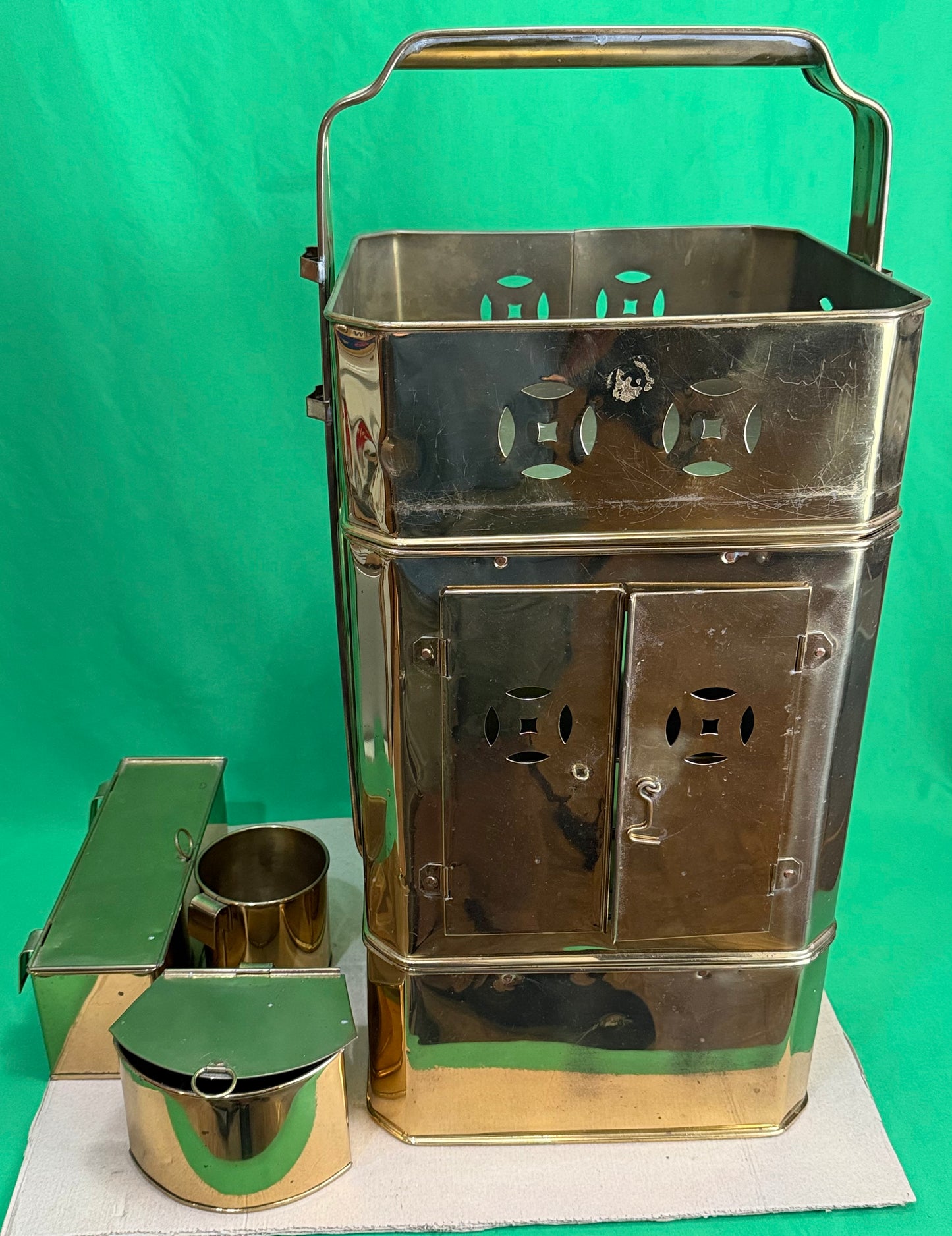 Vintage Portable Brass Food Warmer Cabinet w/Doors