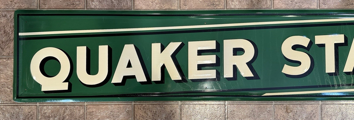 Vintage 6 ft. Quaker State Oil Embossed Metal Sign
