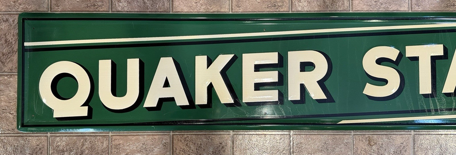 Vintage 6 ft. Quaker State Oil Embossed Metal Sign