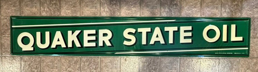Vintage 6 ft. Quaker State Oil Embossed Metal Sign