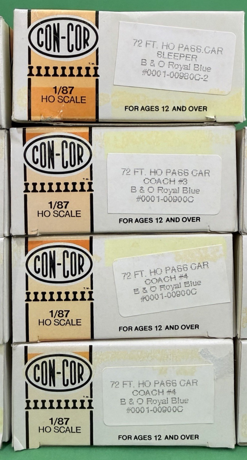 Set of 11 Con-Cor HO Scale 72 ft B&O Royal Blue "Capitol Limited" Passenger Cars
