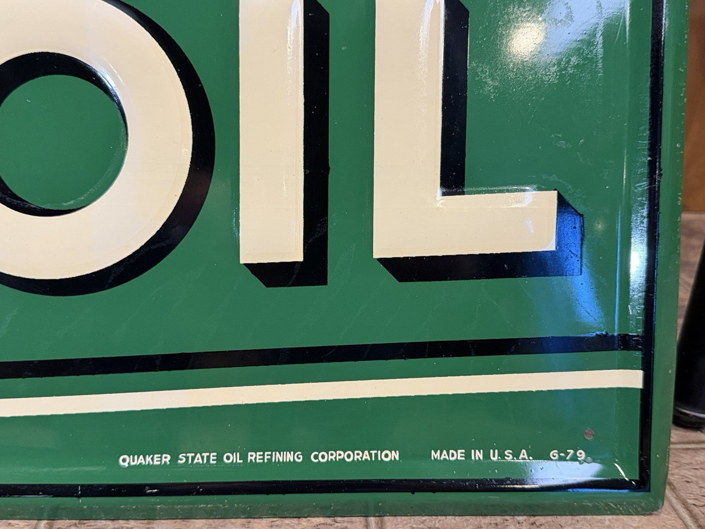 Vintage 6 ft. Quaker State Oil Embossed Metal Sign