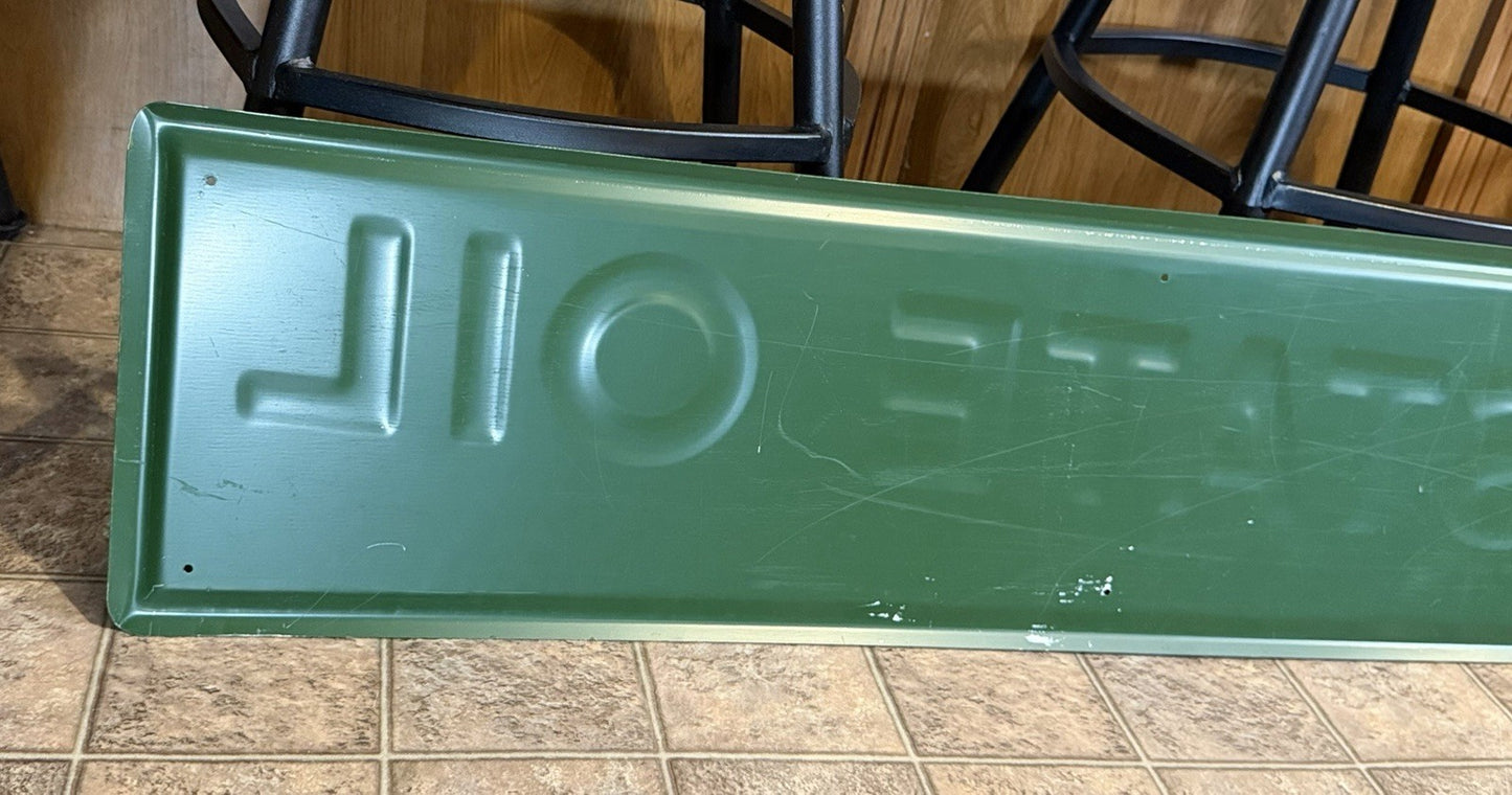 Rare 1979 Quaker State Oil 6ft Embossed Metal Sign-Green/White Letters-USA, NOS