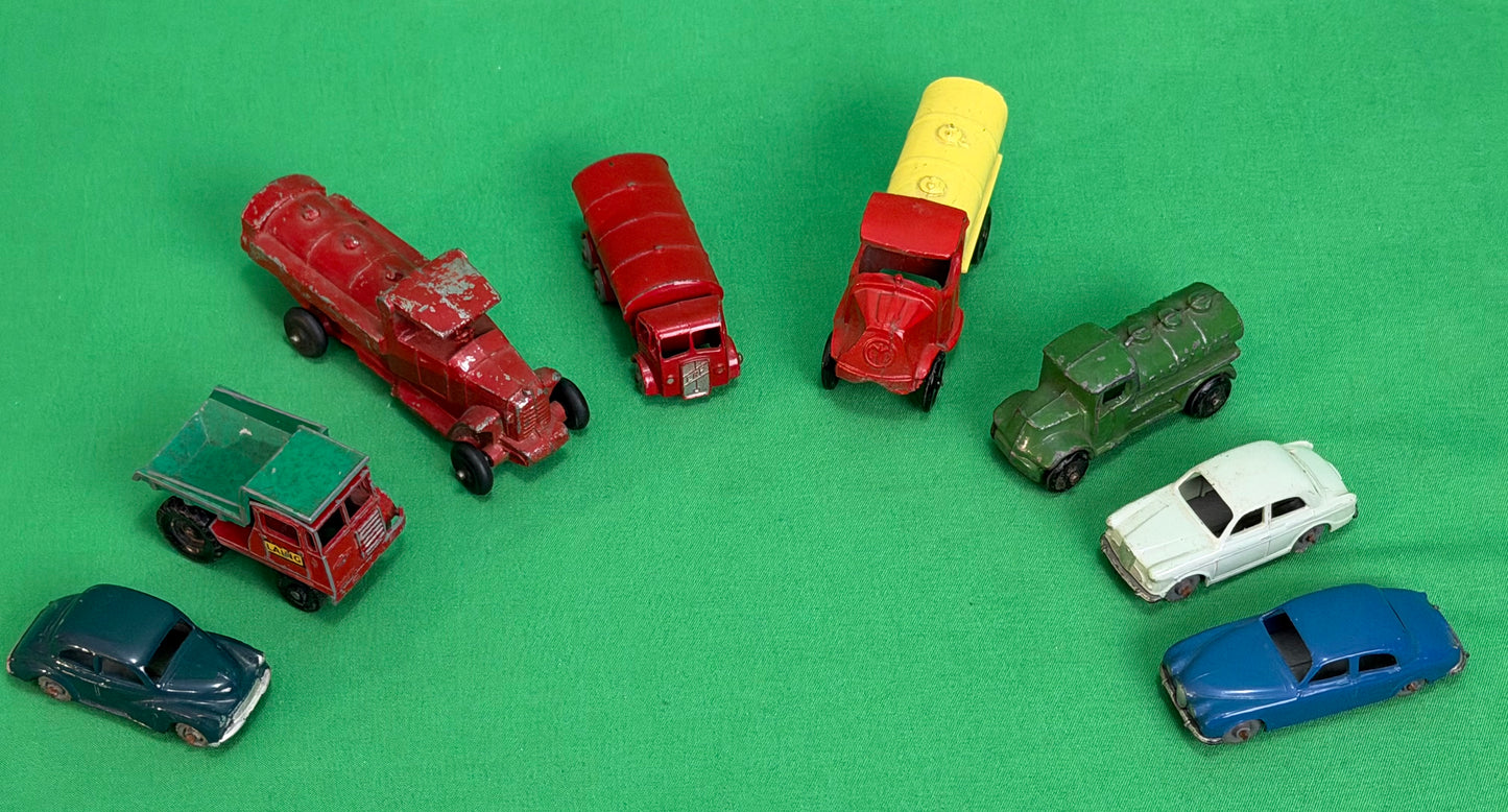 Lesney Matchbox vehicles and 3 cast iron tanker trucks