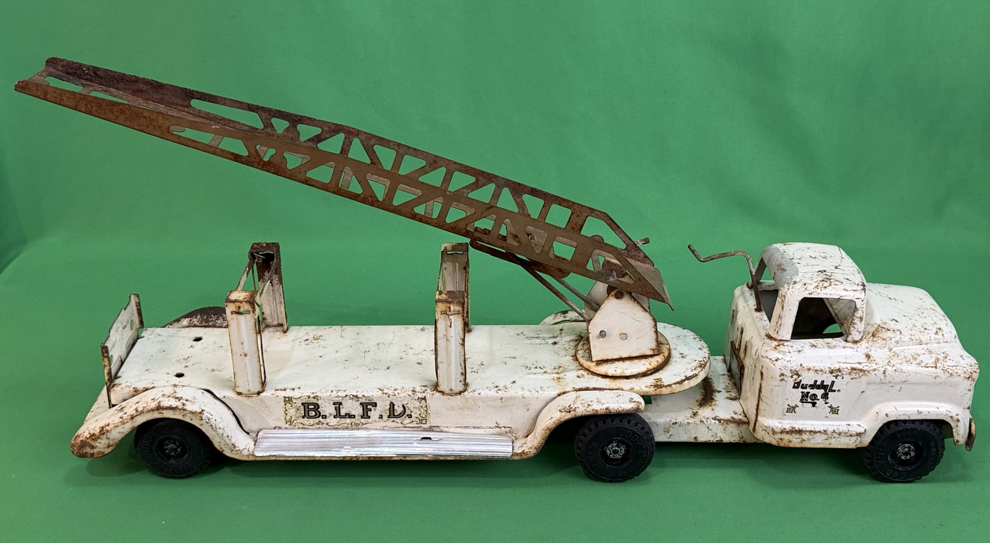 Buddy L No.6 BLFD White GMC Aerial Ladder Fire Truck