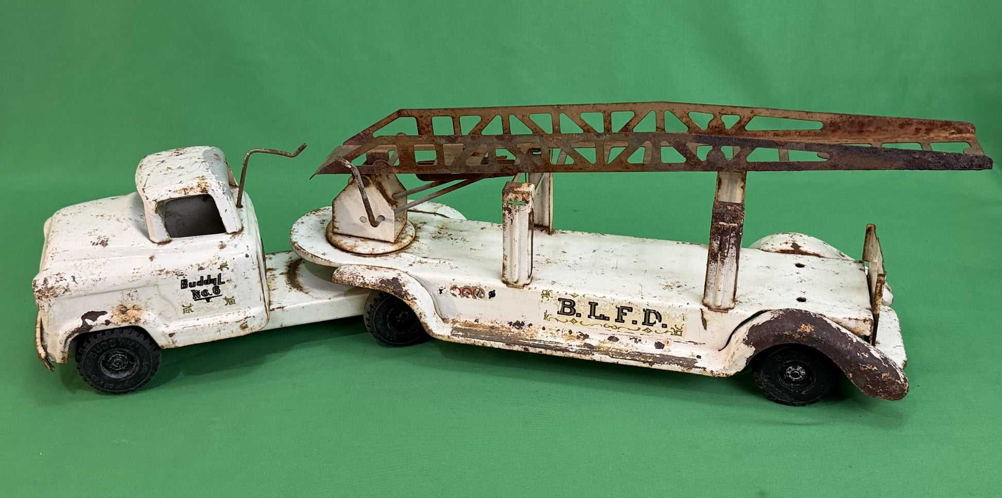 Buddy L No.6 BLFD White GMC Aerial Ladder Fire Truck