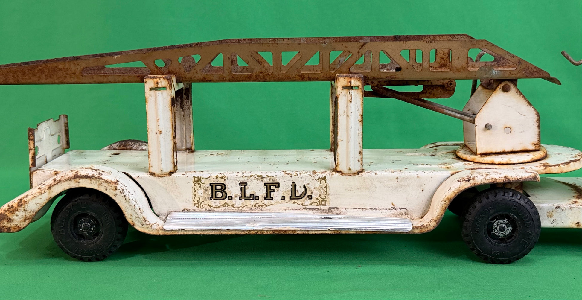 Buddy L No.6 BLFD White GMC Aerial Ladder Fire Truck